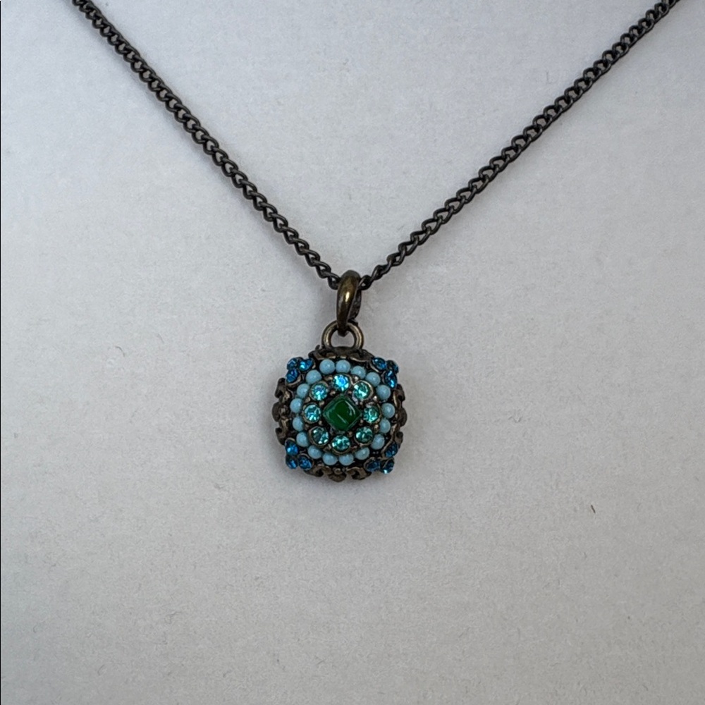 Intricate Green and Blue Multi-Stone Pendant Necklace